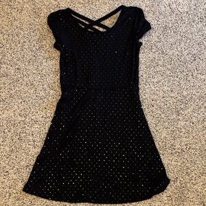 Girls 12y Black So Dress with Silver Dot Accents and Crisscross Neckline